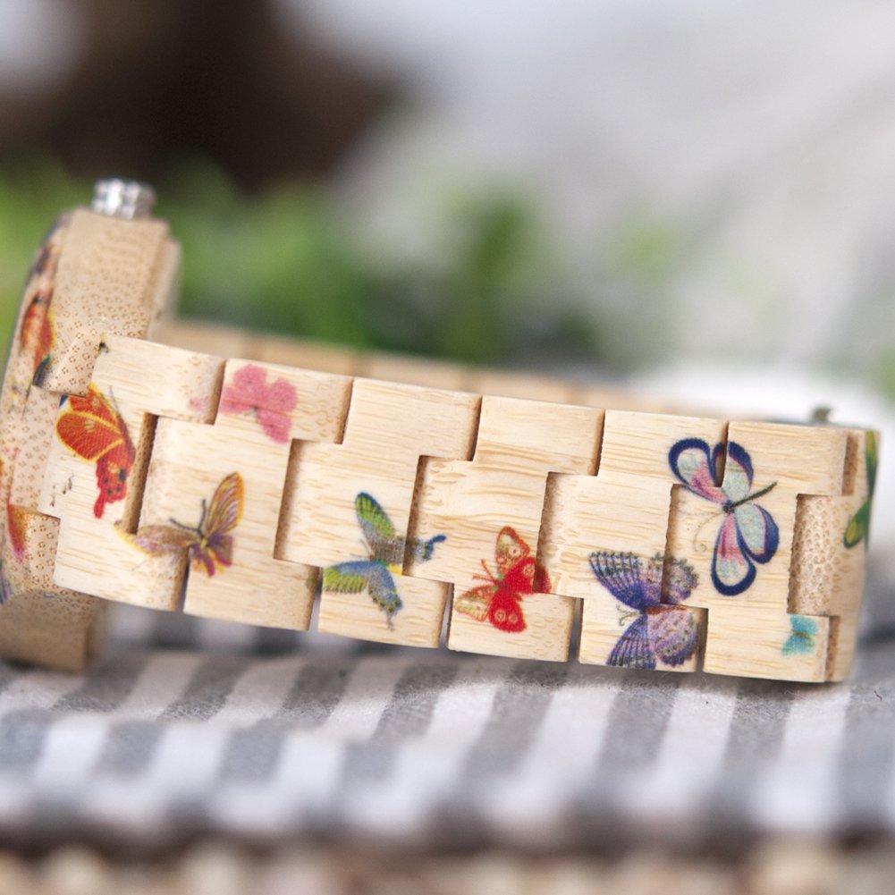 BOBO BIRD Women's Bamboo Watch Butterfly Engraved Handmade Wooden Casual Watches BOBO BIRD