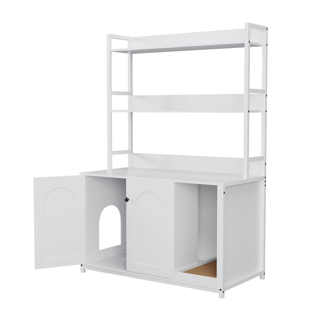 Large Litter Box Enclosure with Shelves and Doors, 52'' Litter Box Bookshelf Cat Box Furniture for Most of Litter Box Hidden Kitty Cat Litter Box Enclosure Cabinet with Scratch Pad Black GarveeLife