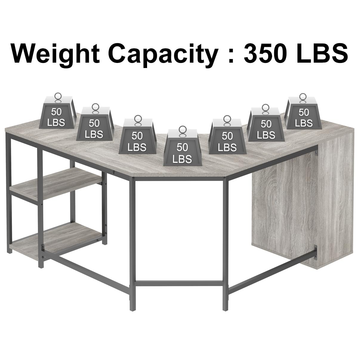 LVB Reversible Gray L Shaped Corner Desk with Storage, 60" Corner L-Shaped Computer Desk with File Cabinet Shelves, Wood Metal L Shape Home Office Work Study Writing Desk for Dual Monitor, Light Grey LVB