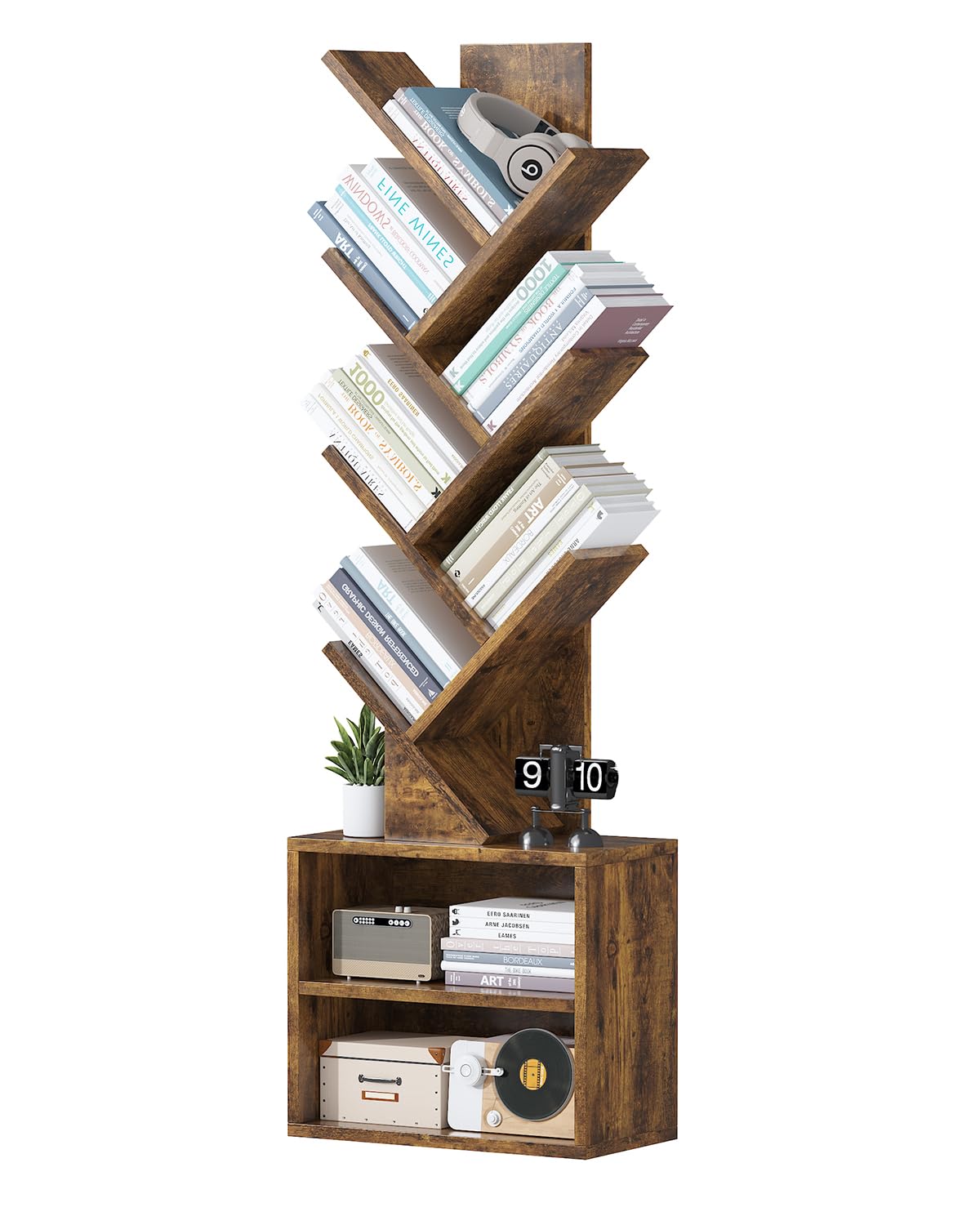 FFFlowerBBBook 6 Tier Tree Bookshelf,Small Bookcase with Storage Cabinet, Modern Tall Narrow Bookshelves Organizer, Floor Standing Book Shelf for Bedroom/Living Room/Home Office/CDs/Movies/Corner FFFlowerBBBook