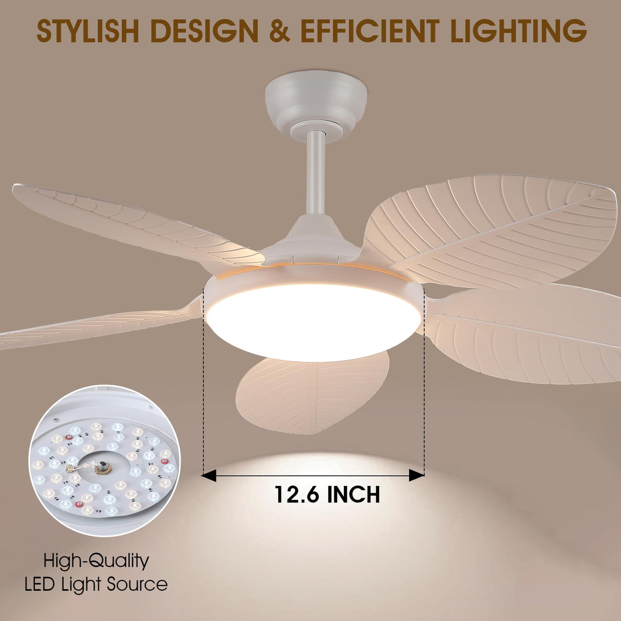 Wiviniya Ceiling Fans with Lights and Remote/APP Control, 48 Inch Tropical Ceiling Fan for Bedroom Living Room, Outdoor Palm Leaf Ceiling Fan for Patios Porch, Dimmable, 6 Speeds, Reversible, White Wiviniya