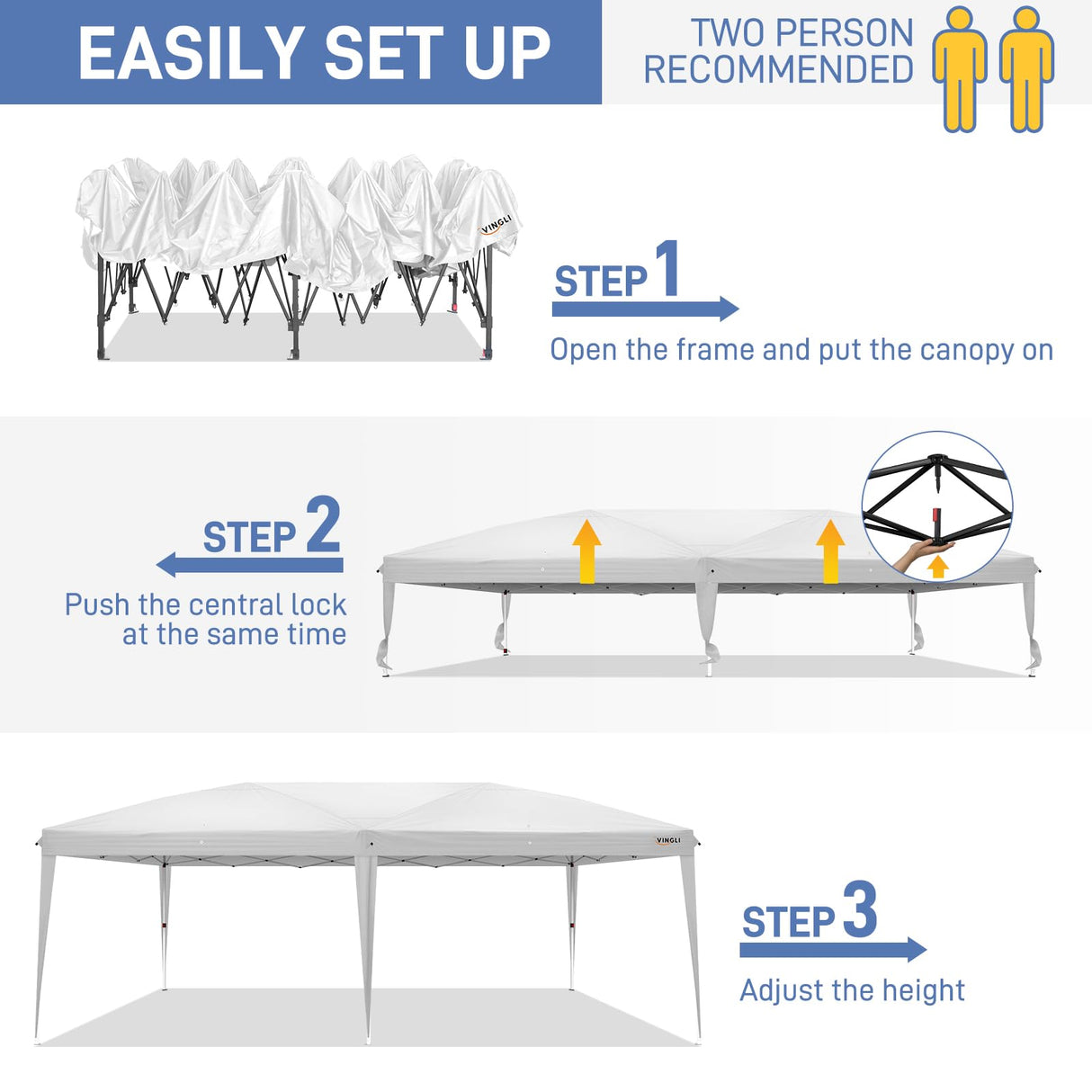 VINGLI 10x20 ft Pop Up Canopy Tent with 6 Sidewalls, Canopy 10x20 with Carry Bag, Outdoor Gazebo Canopy Tent Camping Tent, Patio Event Tent Outdoor Canopy Commercial Canopy(White) VINGLI