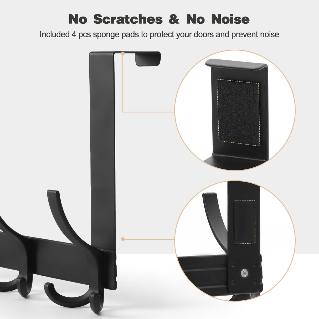 Over The Door Hooks for Hanging, Over The Door Hanger, Over The Door Towel Rack for Bathroom with 5 Triple Coat Hooks, Door Hanger Hooks Towel Hanger (Black, 1 Pack) Optish