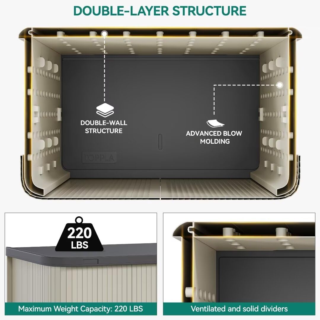 YITAHOME 73 Gallon Large Outdoor Storage Cabinet w/Shelf, Heavy-Duty Double-Wall Resin Storage Cabinet w/Sliding Doors for Indoor/Outdoor/Garage/Lawn Care, Waterproof, Light Gray YITAHOME