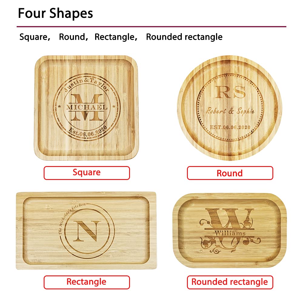 Mojia Personalized Bamboo Serving Trays and Platters, Custom Engraved Decorative Food Platters, Drinks Serving Trays (Rounded Rectangle) Mojia