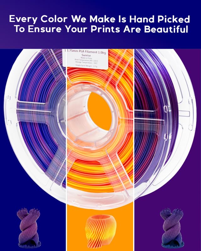 Cookiecad PLA Filament 1.75mm 1kg Rainbow Multicolor 3D Printer Filament - Sunset PLA Cookiecad