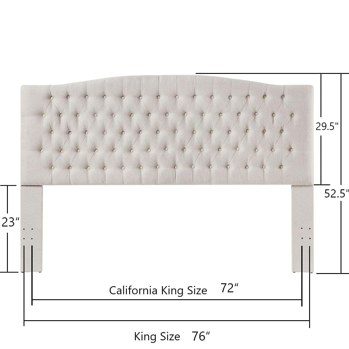 24KF Linen Upholstered Tufted Button King Headboard and Comfortable Fashional Padded King/California King Size headboard - Ivory 24KF