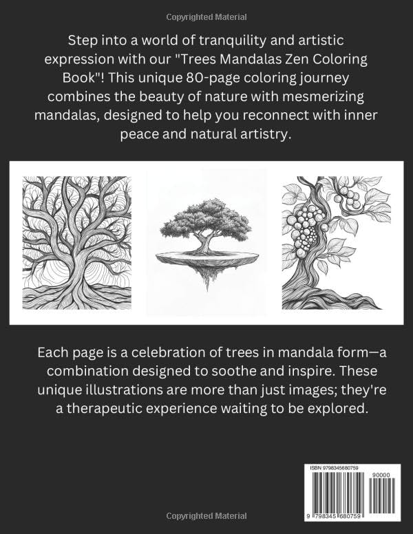 Trees Mandala Zen Coloring Book: Escape to Nature’s Calm: Color Your Way Through 40 Zen-Inspired Mandalas and Tree Designs for Mindful Relaxation WoodArtSupply