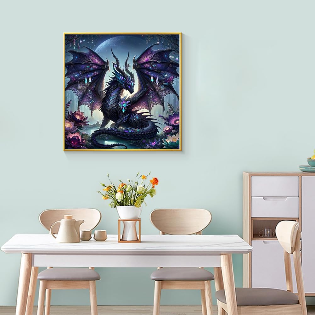 Ekuxom 5D Dragon Diamond Art Kits for Adults, Dragon Diamond Painting Kits for Adults, Round Full Drill Diamond Art Craft for Home Wall Decor 14x14 inch Ekuxom