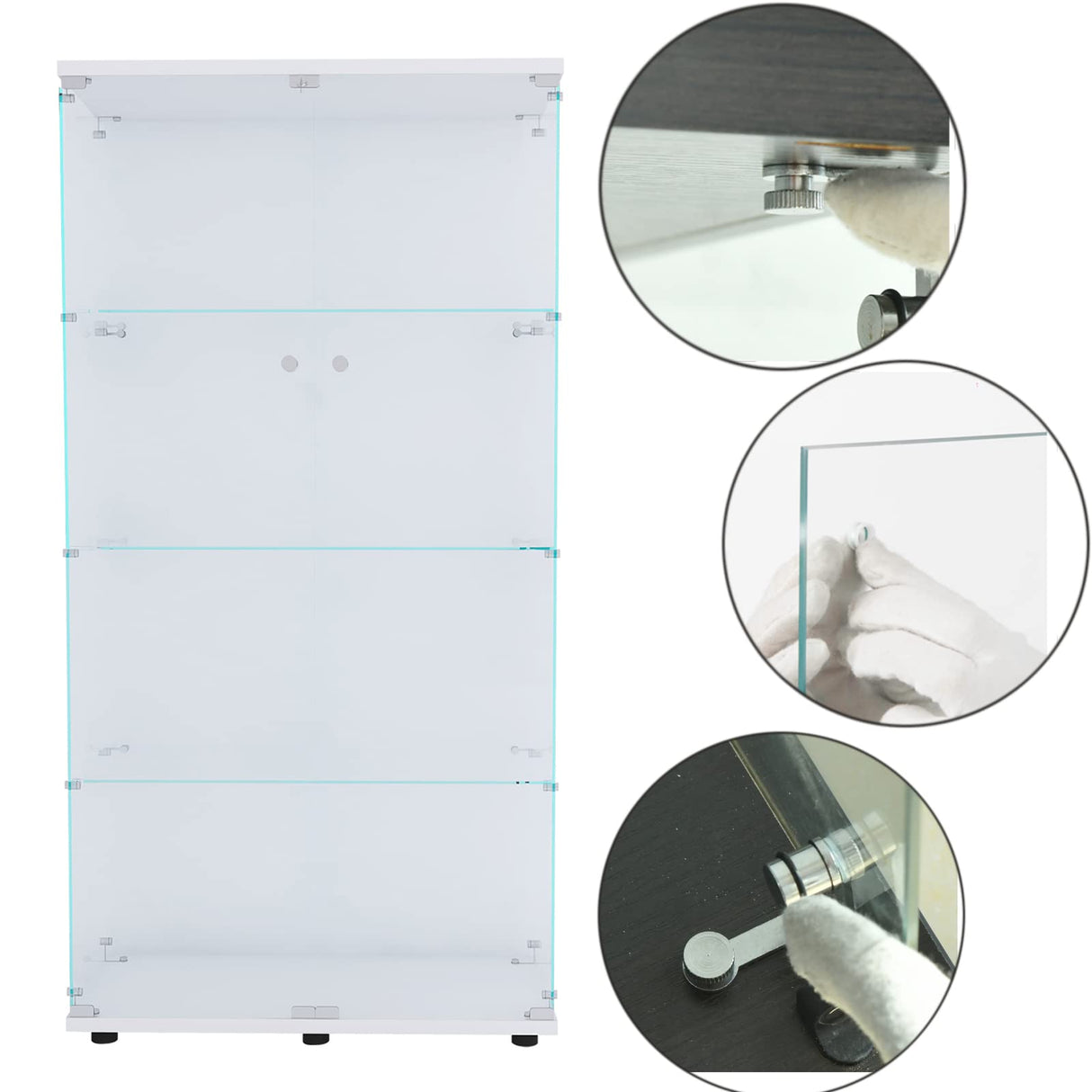 Zacis Modern 4-Tier Glass Display Cabinet with Doors - Stylish Floor Standing Curio for Living Room and Bedroom Zacis