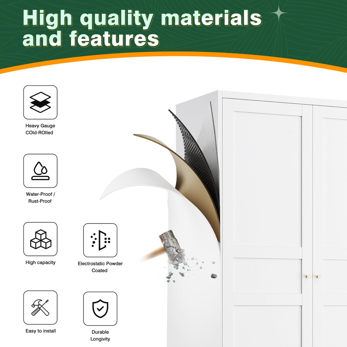 Letaya Wardrobe Closet,72" H Clothing Metal Storage Cabinet with Storage Drawer Adjustable Shelves and Hanging Rod,Bedroom Armoire Cabinet Clothes Organizer (White) Letaya