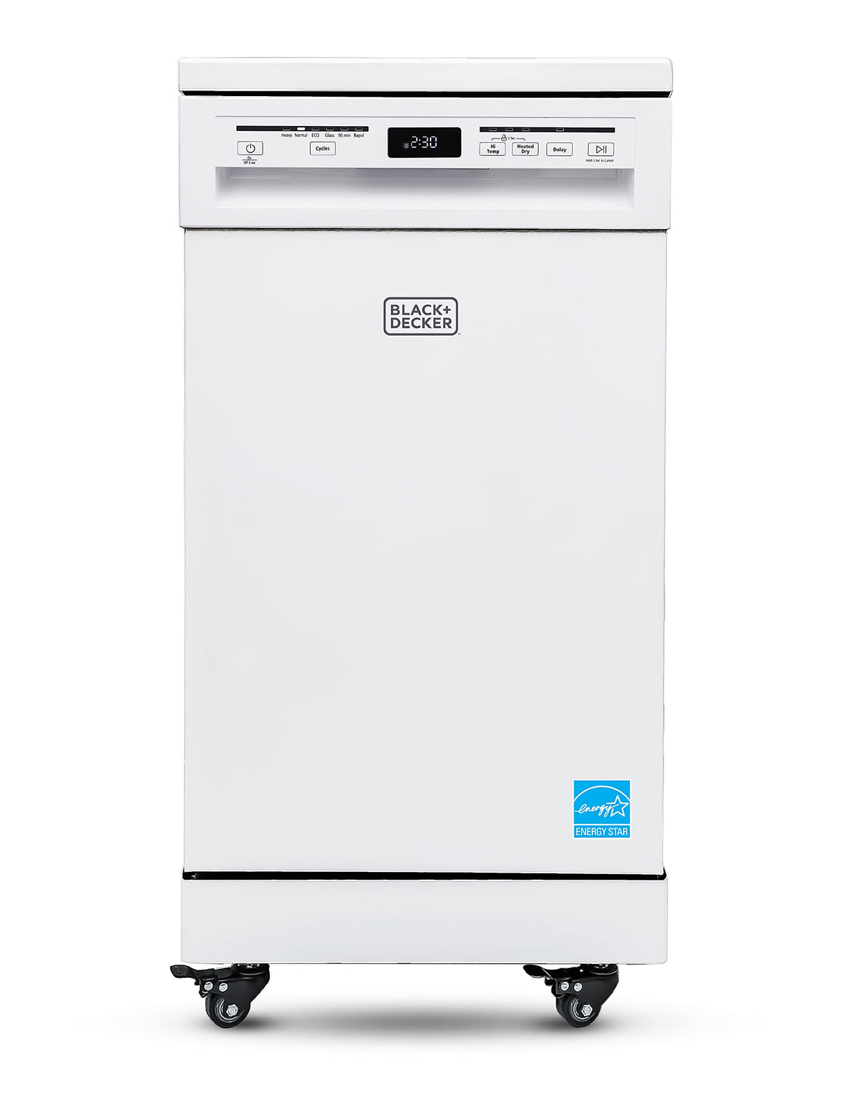 BLACK+DECKER 18” Portable Dishwasher, Compact Dish Washer with 8-Place Setting Capacity, Stainless Steel Tub, 6 Wash Programs, Worktop Space, Mobile Dishwasher with Casters, Faucet Connect, White BLACK+DECKER