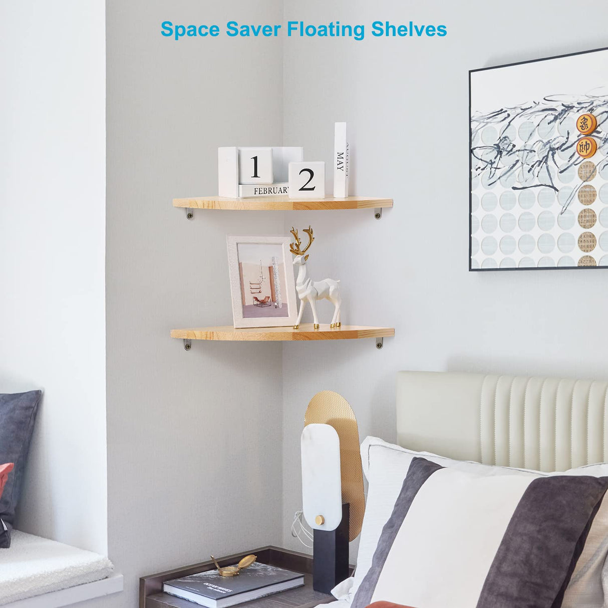 JORIKCHUO 10 inch Corner Wall Shelf, Solid Wood Corner Floating Shelves for Wall, Round End Wall Mounted Floating Shelf for Bedroom, Living Room and Kitchen (Burlywood-10 inch) JORIKCHUO