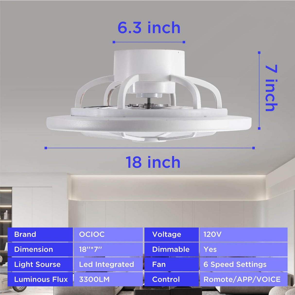 ocioc Low Profile Ceiling Fans with Lights,18 in Smart Ceiling Fans with Alexa/Google Assistant/App Control Color Changing LED-RGB Back Ambient Light for Bedroom ocioc