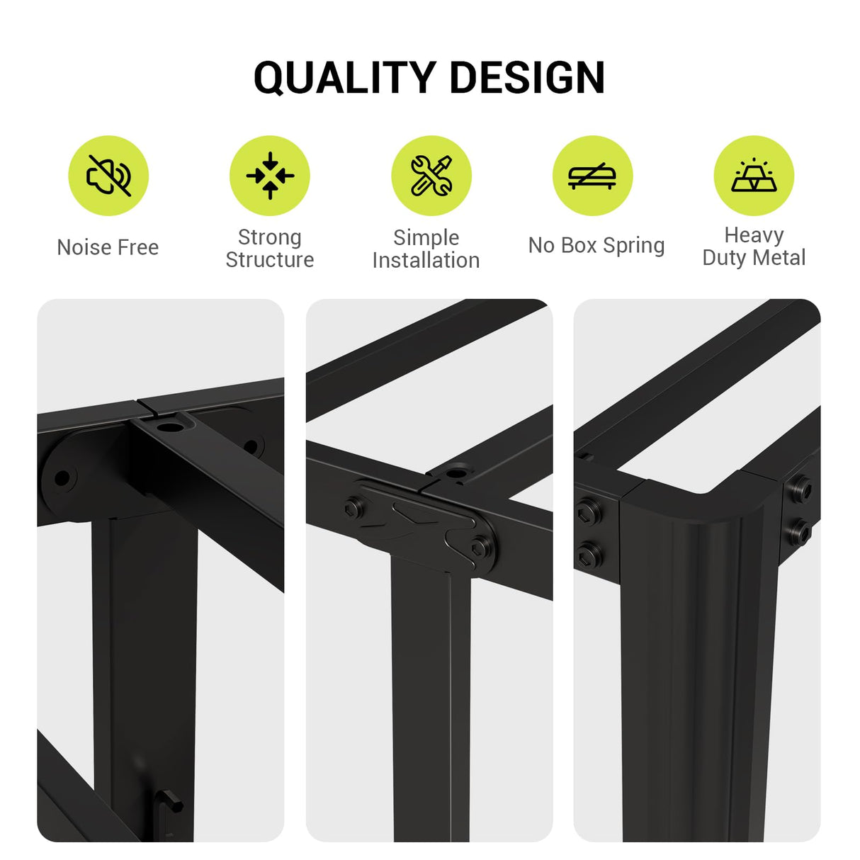 UOMEUR Metal Bed Frame with Headboard and USB & Type C Charging Station, Heavy Duty Metal Bed Frame No Box Spring Needed with Ample Storage Space - Easy Assembly and Noise Free (Black, Queen) UOMEUR