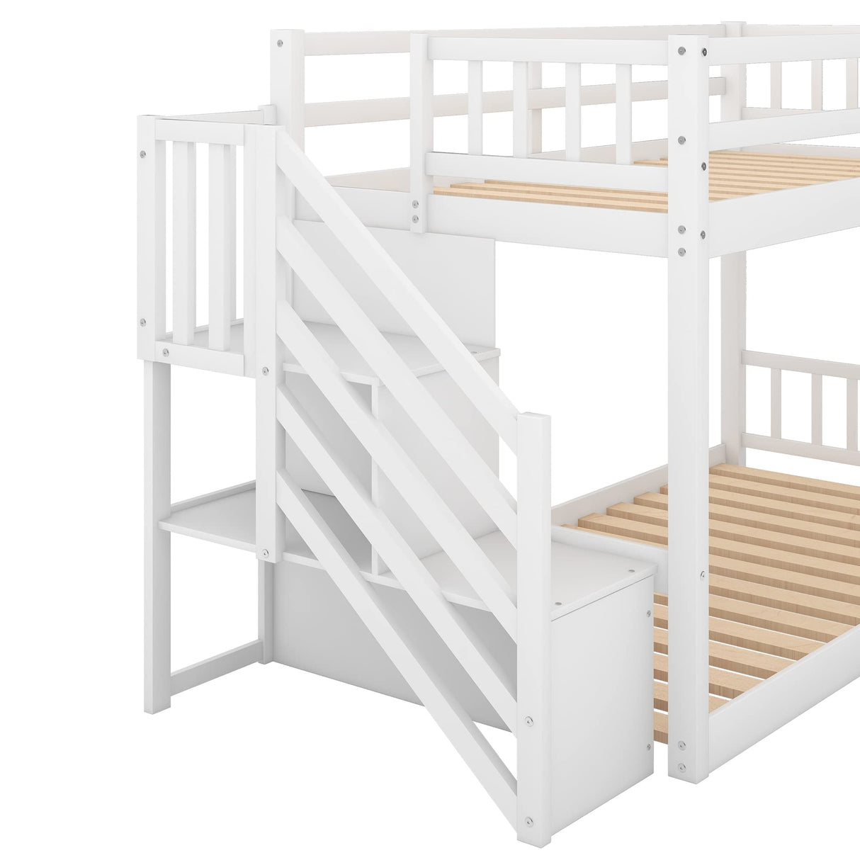 Harper & Bright Designs Low Bunk Beds Twin Over Twin Size, Solid Wood Bunk Bed with Storage and Guardrail for Kids and Toddler Harper & Bright Designs