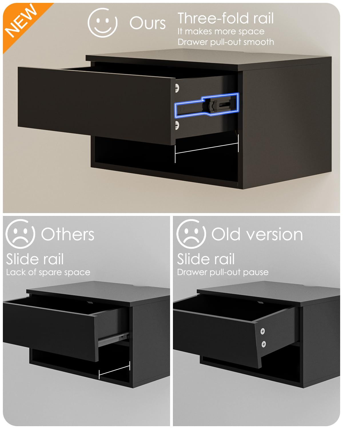 Floating Nightstand, Small Modern Floating Nightstand with Drawer, Floating Shelves for Bedroom, Bathroom (Black) Aienvey