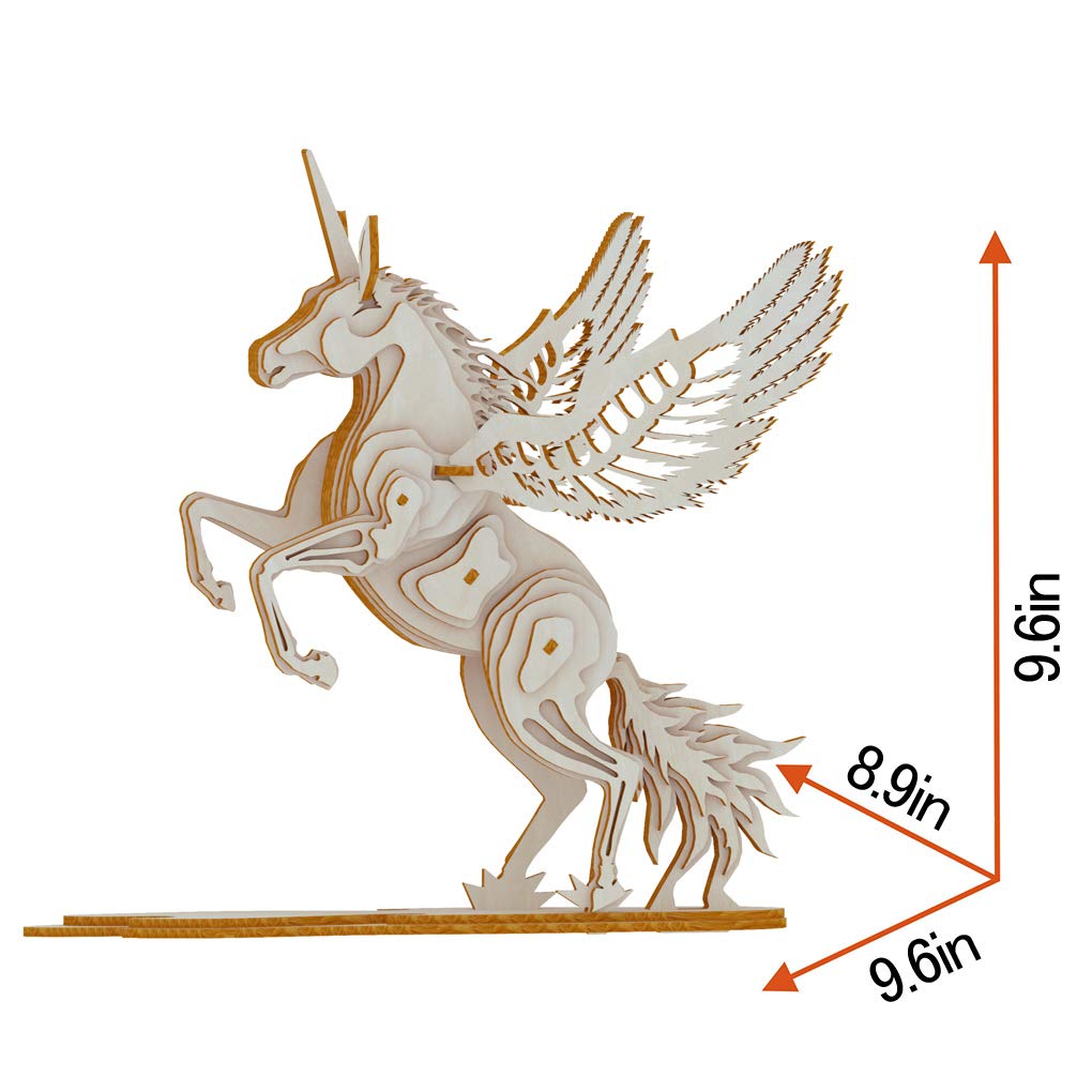Bitopbi 3D Wooden Puzzles Animal Laser Engraving DIY Safe Assembly Constructor Kit Toy for Teens and Adults Unicorn Mechanical 3-D Models for Self-Assembly (D3 Unicorn) Bitopbi