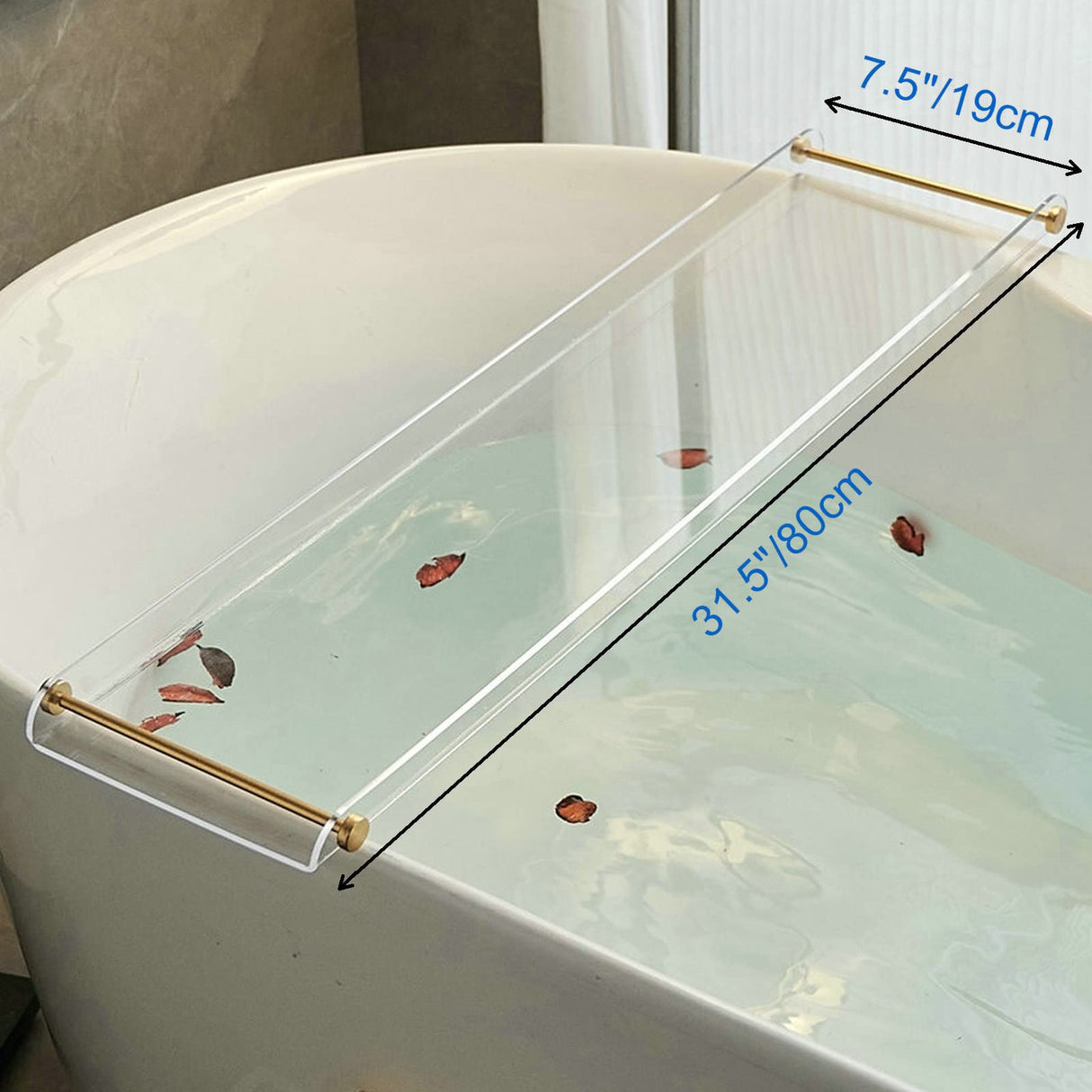 Acrylic Bathtub Tray Caddy, Clear Bath Shelf Tub Rack with Golden Handle, Luxury Bathroom Organizer Tablet Holder SHUNLI SHUNLI