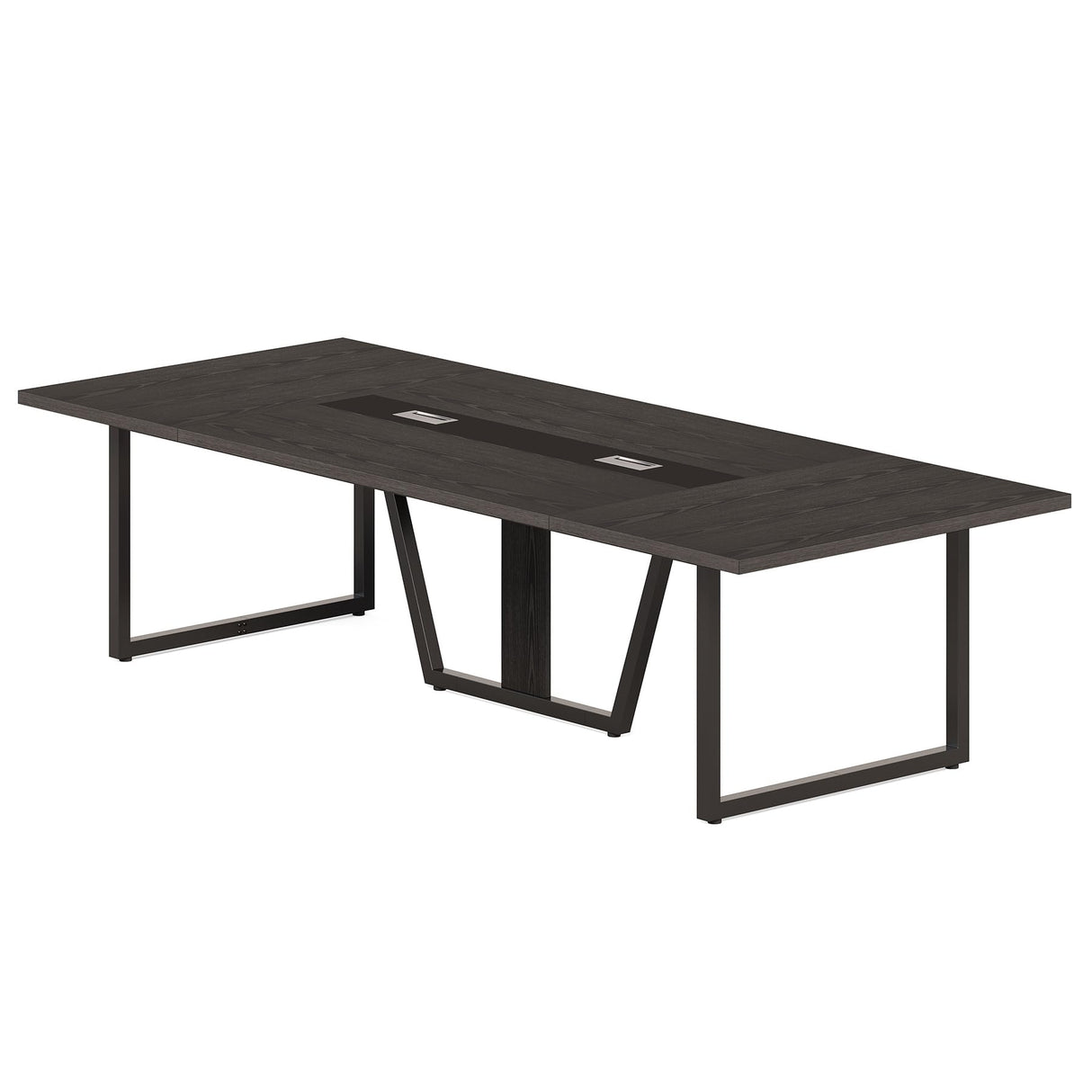 LITTLE TREE 8FT Conference Table for 10 People, Large Meeting Table, Modern Wooden Conference Room Table with Cable Management, Business Training Table with Strong Metal Legs for Office, Black LITTLE TREE