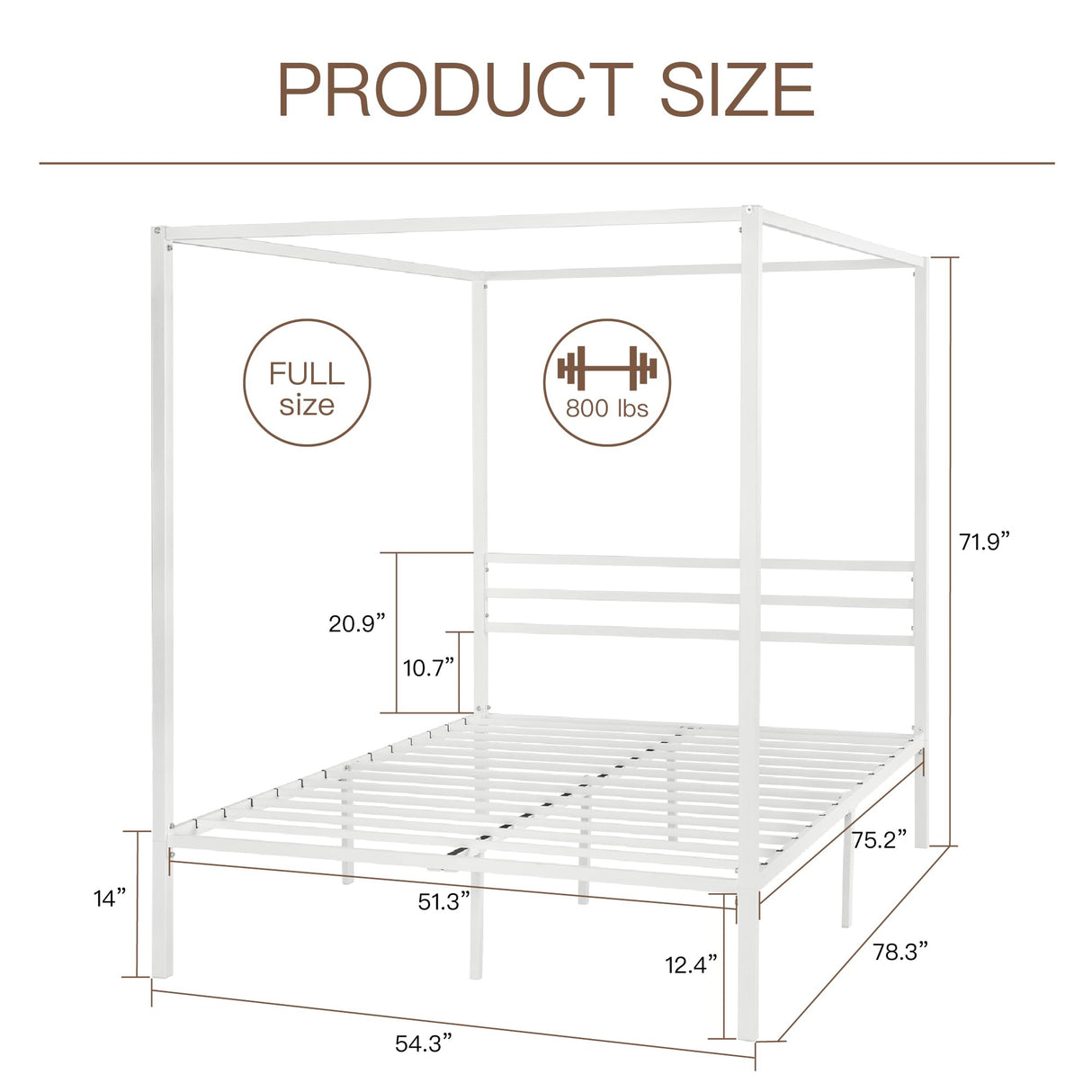 ikalido Full Size Metal Canopy Bed Frame, Modern Four-Poster Platform Bed Frame, Mattress Foundation with Metal Slats Support/Under-Bed Storage Space/No Box Spring Needed/White ikalido