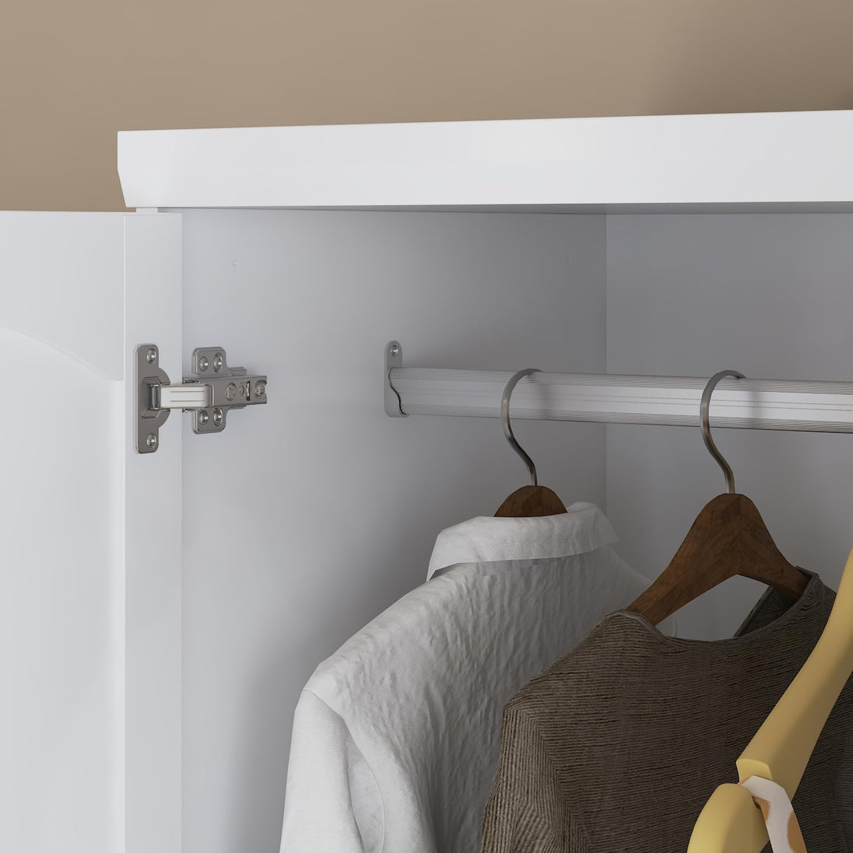 Homsee 4 Doors Armoire Wardrobe Closet with Mirror, Hanging Rod& 6 Drawers, Bedroom Armoires Cabinet with 4 Tier Adjustable Shelves, White (63”W x 19.7”D x 78.7”H) Homsee