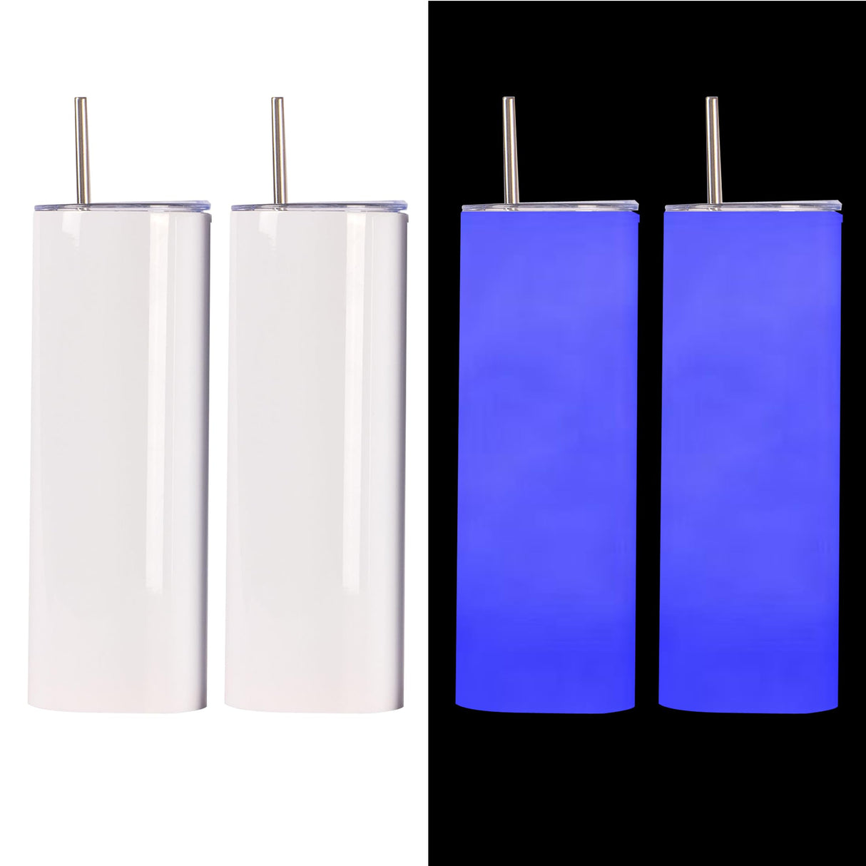 JKGTKC 4 PACK Sublimation Tumblers 20 Oz Skinny Straight Luminous Skinny Tumbler Bulk for heat for press color change blue color in the dark JKGTKC