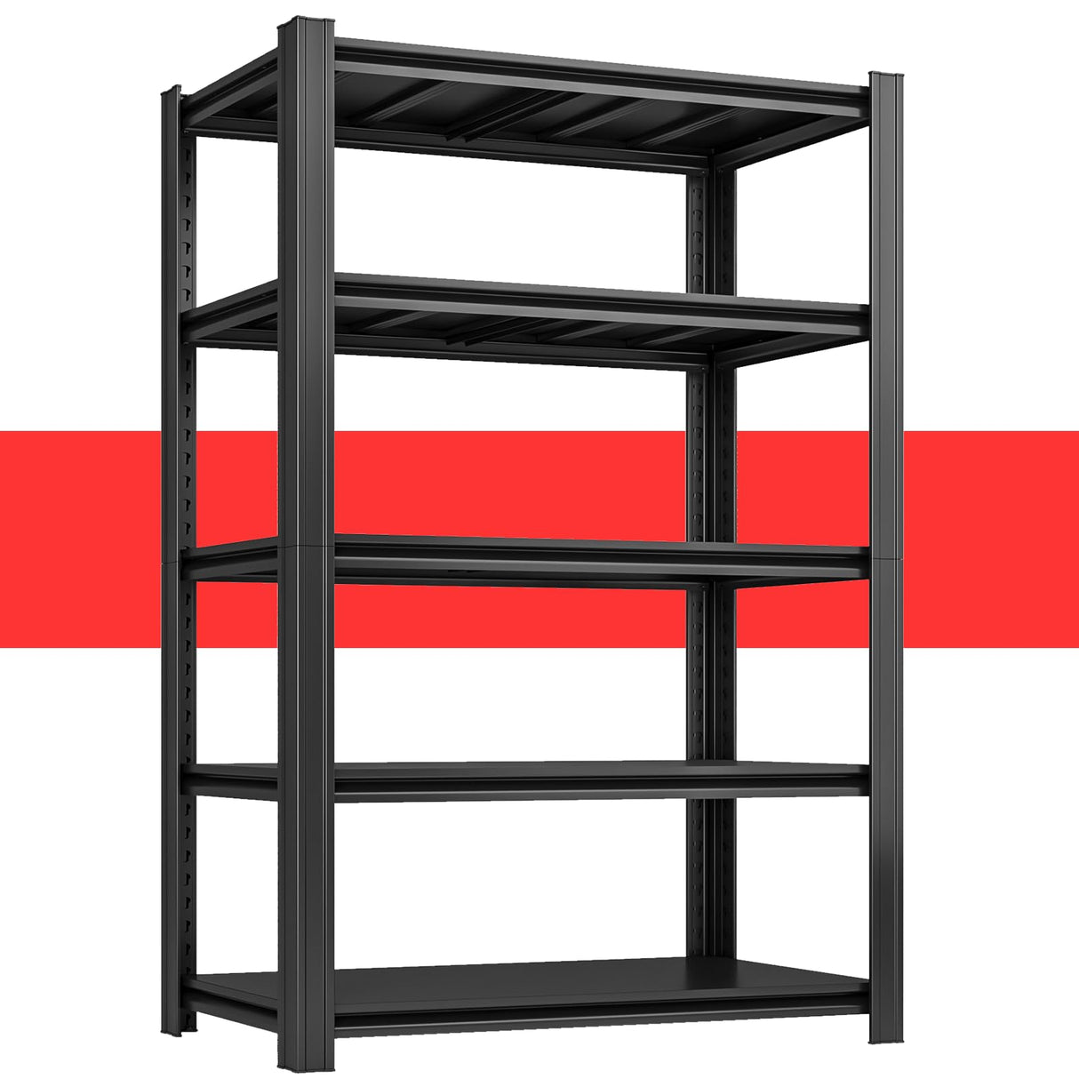 SYLOUGH 47.12" W Father&I 5-Shelf Industrial Adjustable Heavy-Dudy Tall Metal Steel Garage Storage Shelves Shelving Units/Rack System (Commercial) for Basement/Shop/Dorm, 83" H*47.12" W*23" D*, Black SYLOUGH