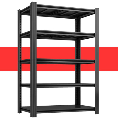 SYLOUGH 47.12" W Father&I 5-Shelf Industrial Adjustable Heavy-Dudy Tall Metal Steel Garage Storage Shelves Shelving Units/Rack System (Commercial) for Basement/Shop/Dorm, 83" H*47.12" W*23" D*, Black
