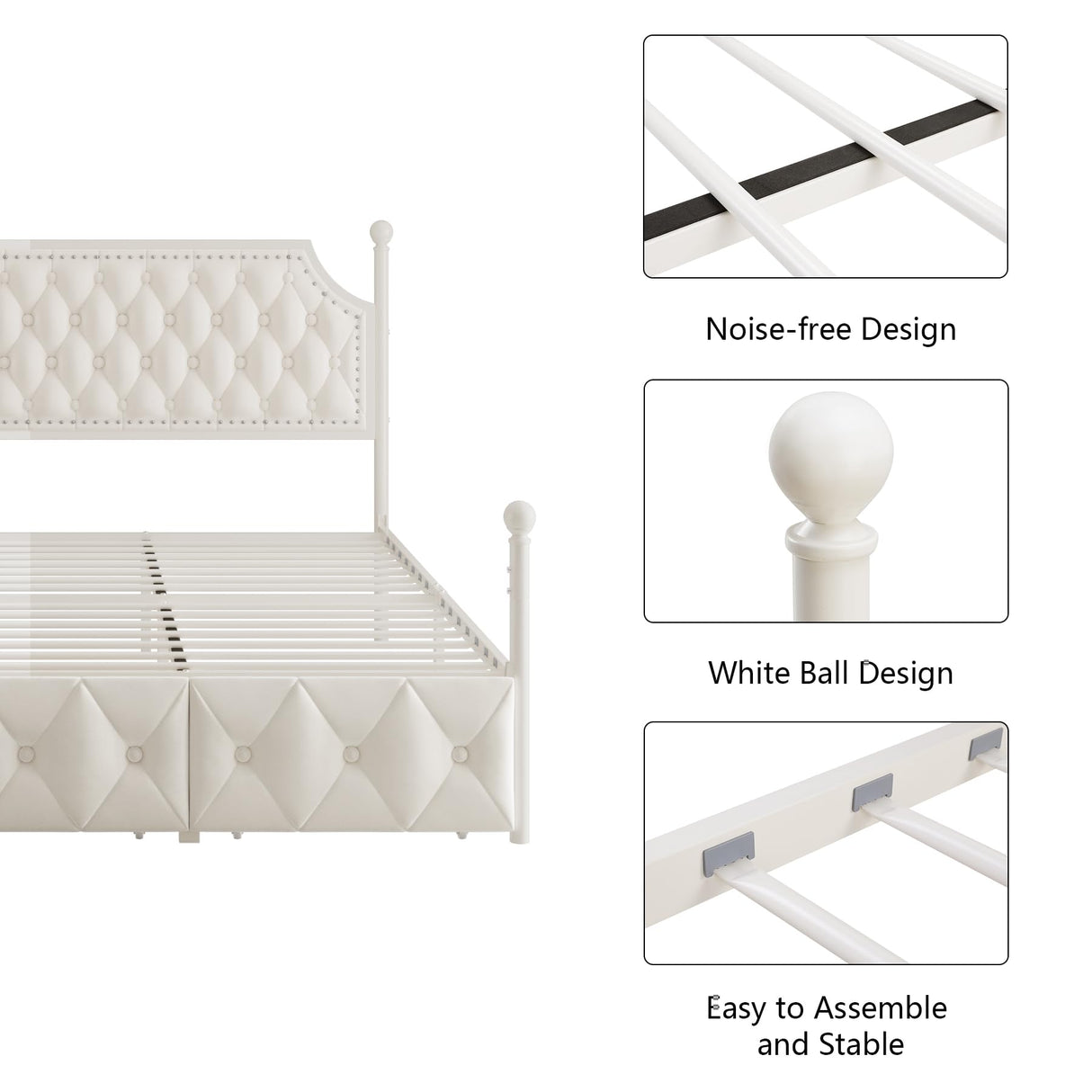 Keyluv King Upholstered Canopy Bed Frame with 3 Drawers and Button Tufted Headboard, Metal Platform Bed with 4 Removable Posts, Two-Purpose Velvet Bed No Box Spring Needed, Beige/Curtains Not Included Keyluv