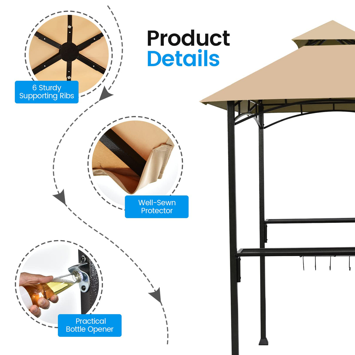 Giantex Grill Gazebo, 8ft x 5ft Grill Station with Canopy, Heavy Duty Steel Frame, 2 Side Shelves, 5 Hooks, 8 Ground Stakes, Outdoor Grill Shelter Barbecue Tent for Backyard Patio Camping (Beige) Giantex