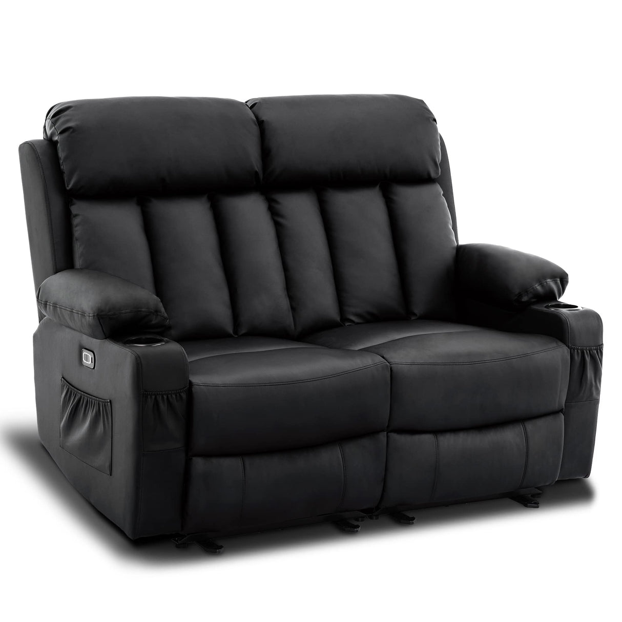 MCombo Power Loveseat Recliner, Electric Reclining Loveseat Sofa with Heat and Vibration, Cup Holders, USB Charge Port for Living Room 6075 Faux Leather (Loveseat Recliner, Black) MCombo