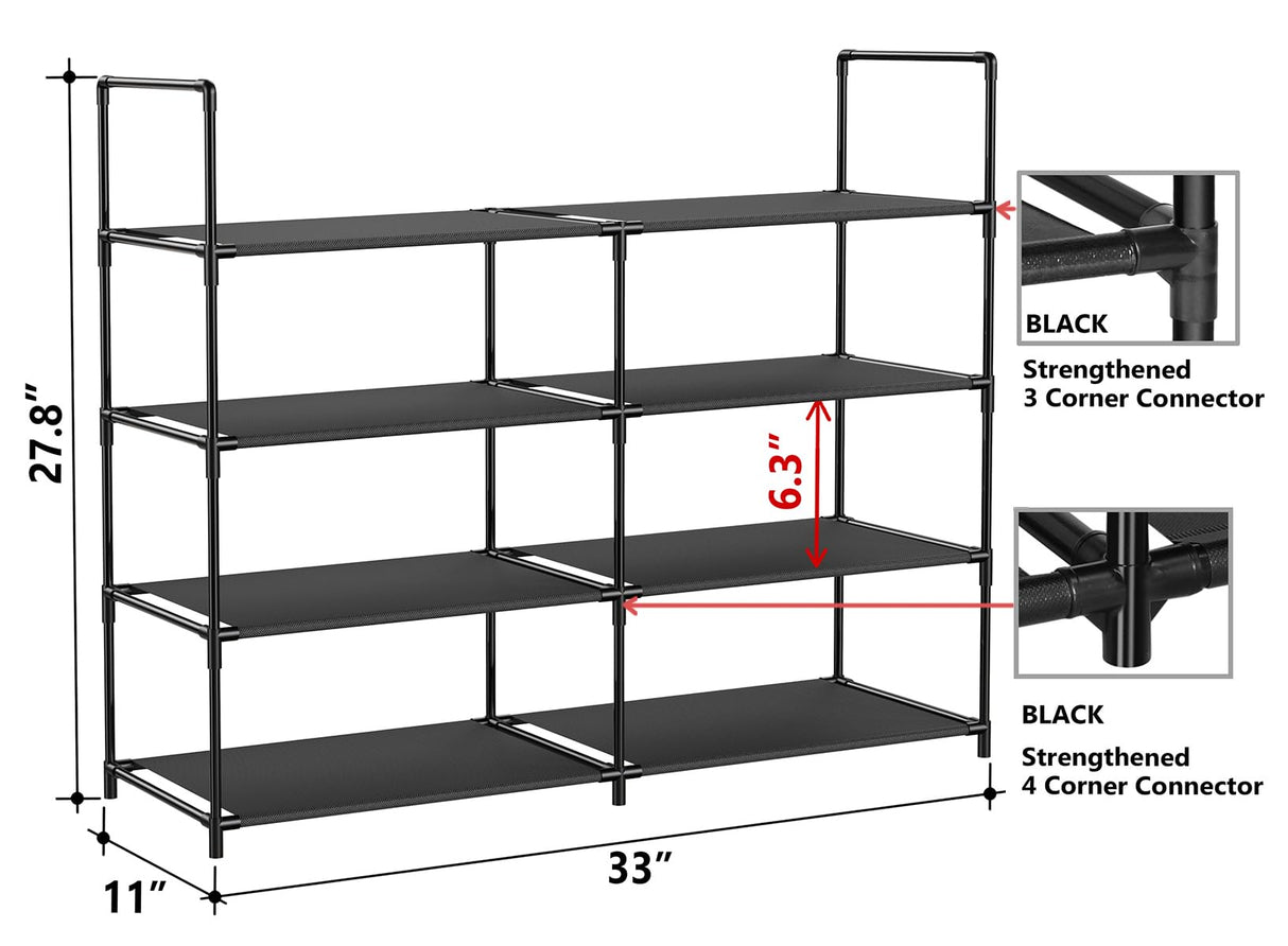 FIDUCIAL HOME 4 Tiers Shoe Rack Organizer 16-20 Pairs Stackable Shoe Storage Shelf Durable for Closet Entryway, Black FIDUCIAL HOME