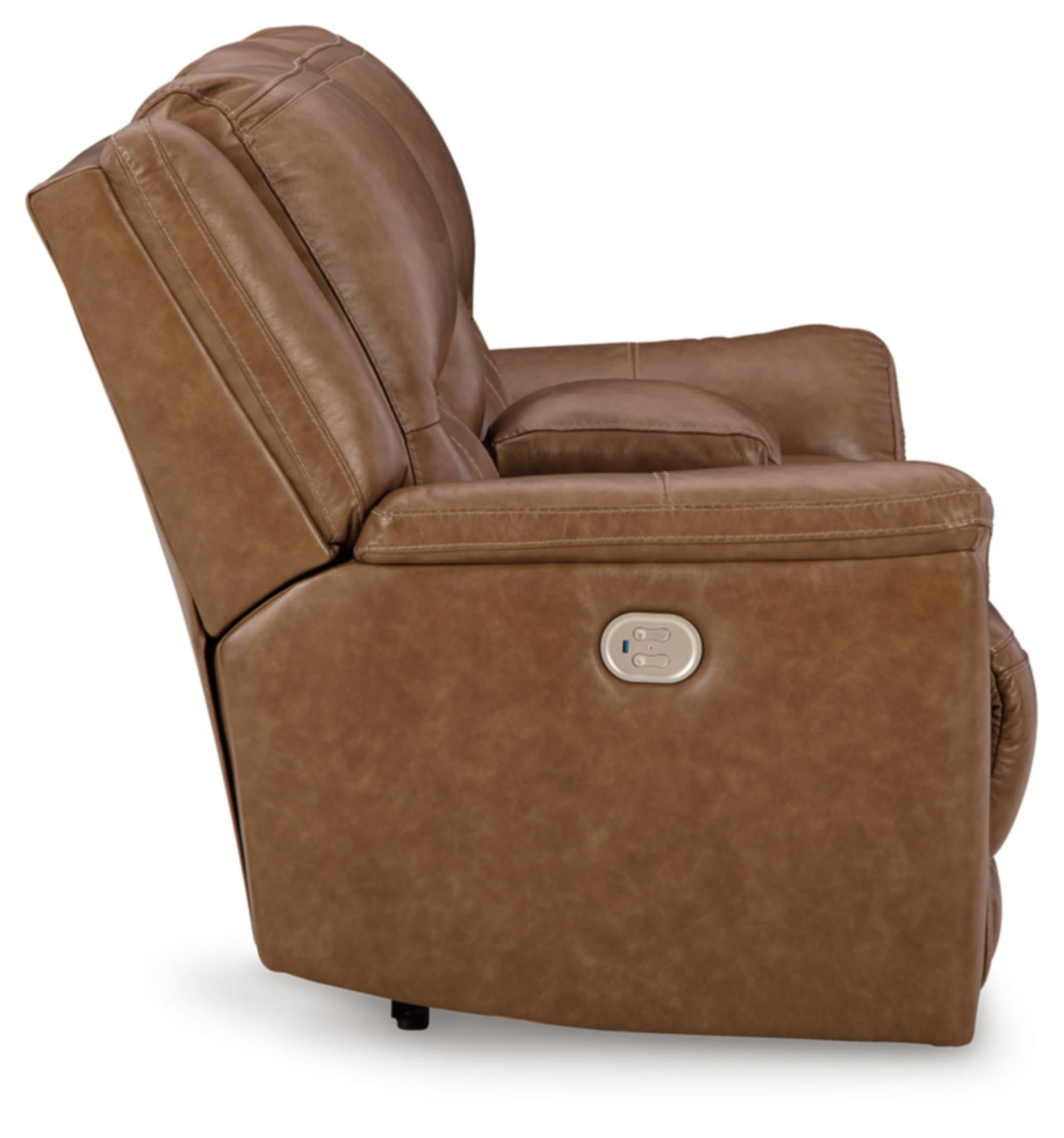 Signature Design by Ashley Trasimeno Contemporary Leather Match Power Reclining Loveseat with Console, Adjustable Headrest and USB Ports, Dark Brown Signature Design by Ashley