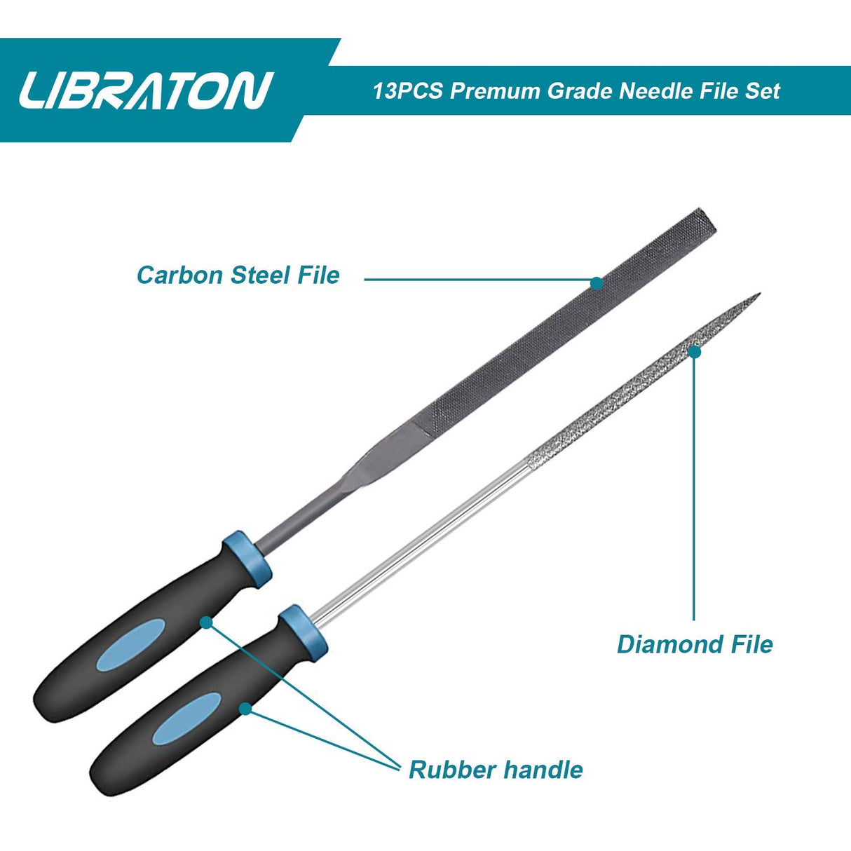 LIBRATON Needle Files Set 13PCS with 6 Steel File, 6 Diamond File Set, Cleaning Brush & Carrying Case for Wood and Metal Work DIY Metal File LIBRATON