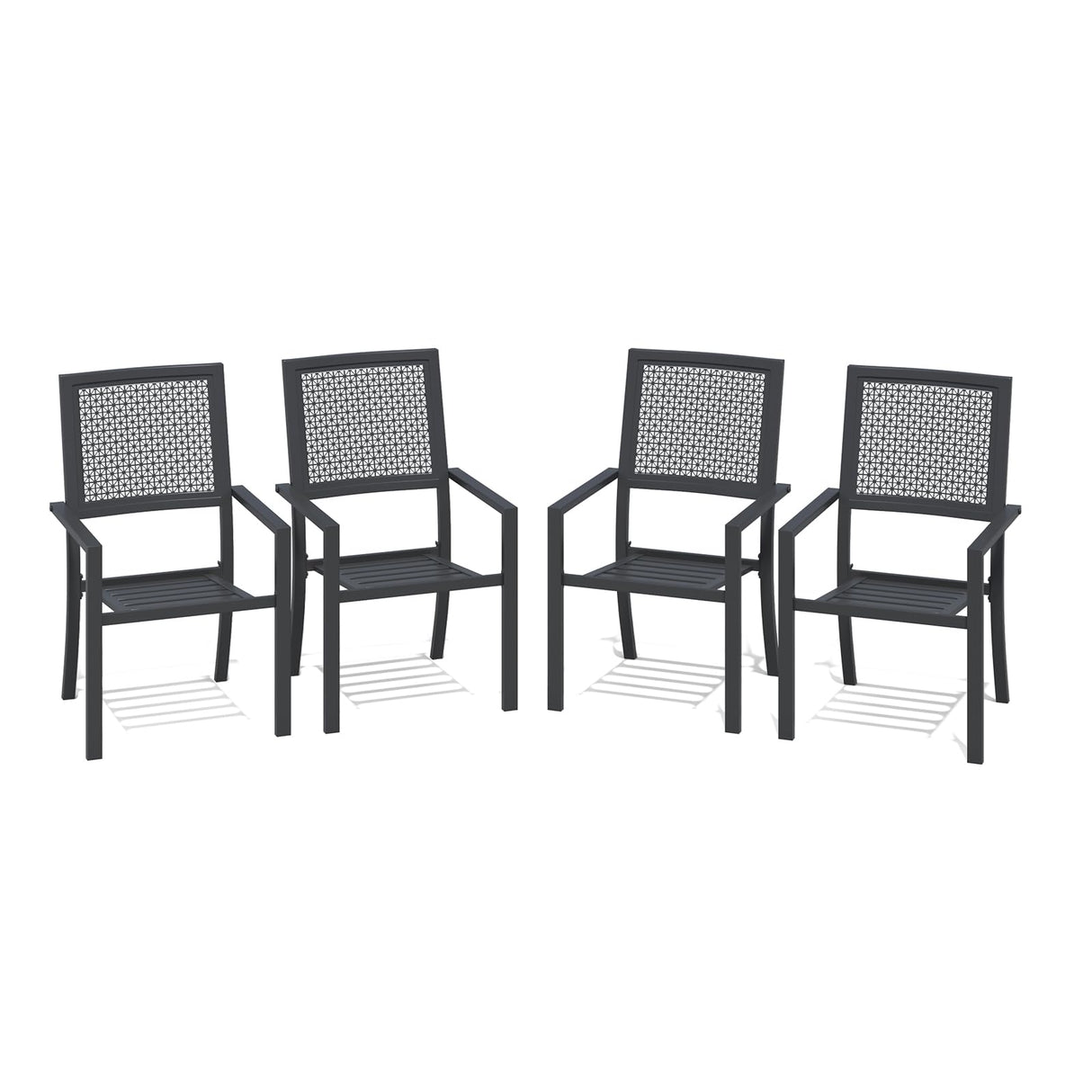AECOJOY Outdoor Metal Dining Chairs, 4 Pieces Outdoor Patio Dining Chair with Armrest, Stackable Arm Chairs with Heavy-Duty E-Coating Metal Frame for Balcony, Garden, Set of 4 AECOJOY