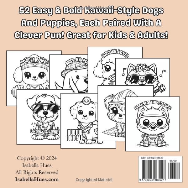 Punny Dogs Coloring Book: Easy & Bold Designs for Adults and Kids (Funny Dog Coloring Books) (Punny Coloring Books) Lindesa