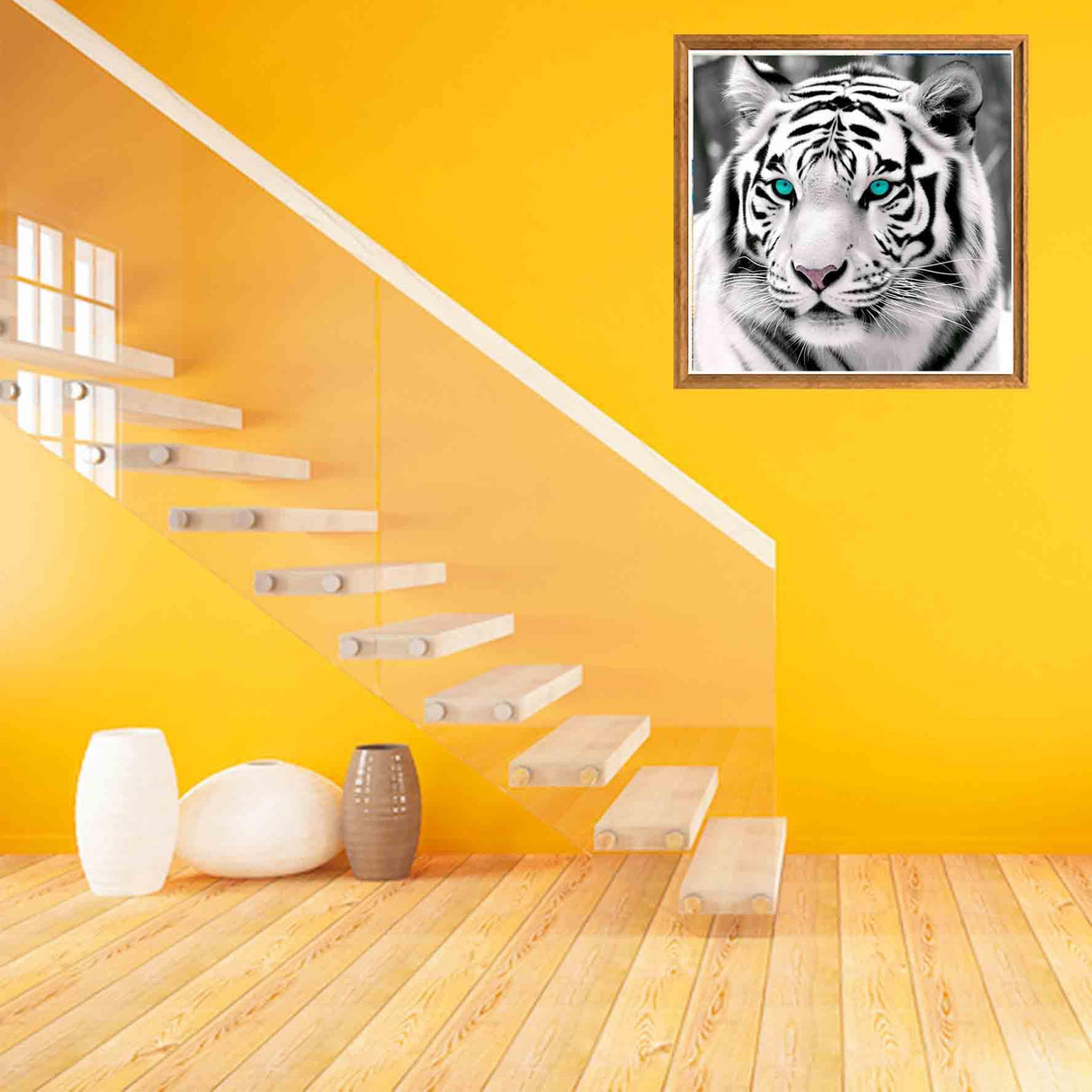 Bimkole 5D Diamond Painting Kits Blue-Eyed White Tiger, Full Drill Animals DIY Rhinestone Embroidery Set Paint with Diamonds Art by Number Kits Cross Stitch Home Wall Craft Decoration 12X12 inch Bimkole