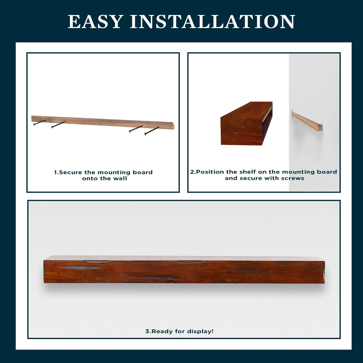 48 Inch Floating Fireplace Mantel Wood Shelf In Cherry Rustic - Breckenridge From Mantels Direct | With Corbel Bracket Arches | Wooden Rustic Wall Shelf Perfect for Electric Fireplaces and Décor MANTELSDIRECT