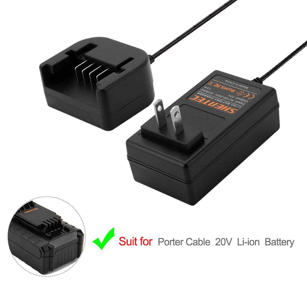 Shentec 20V Li-ion Charger PCC692L PCC691L Compatible with 20V Porter Cable PCC685L PCC680L PCC681L PCC682L PCC699L,Also Compatible with 20V Black & Decker LBXR20 LB20 LBX20 Lithium Battery Shentec