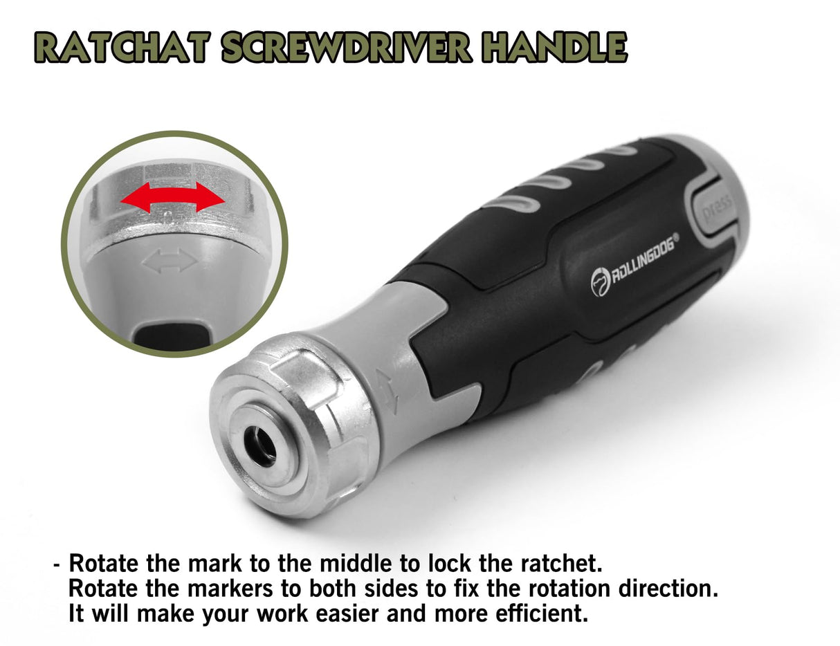 ROLLINGDOG Ratcheting Screwdriver Set - 42Pcs,Non Magnetic,Smooth Ratcheting Action,Ideal for Electronics,Home Maintenance,Office,Bike.Durable Versatile Tool Kit ROLLINGDOG