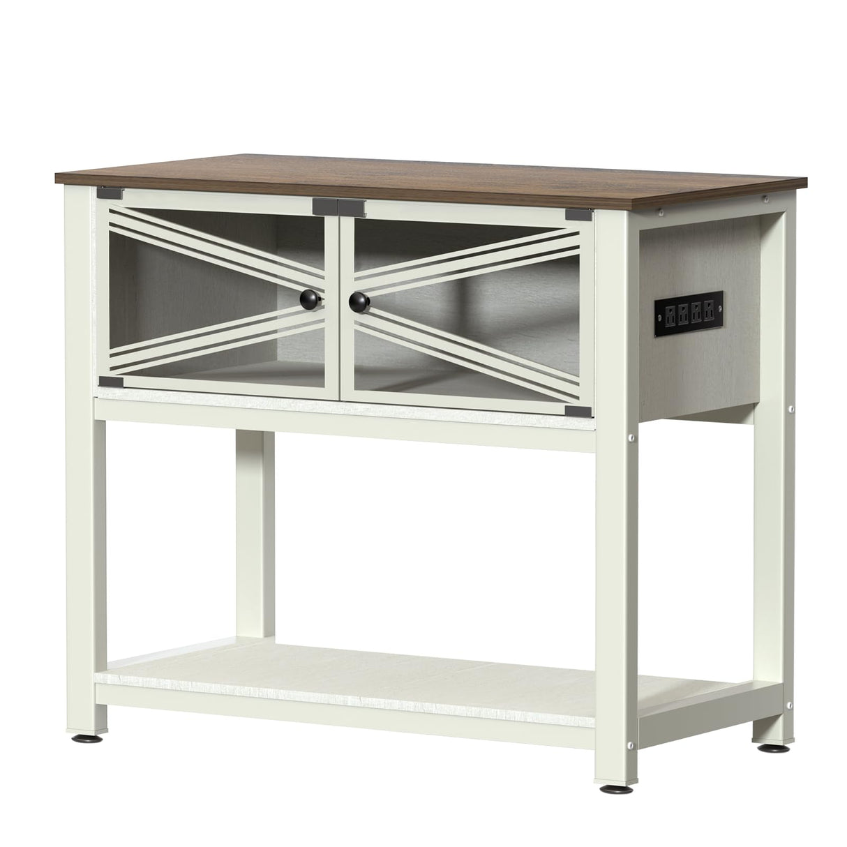 Rresyet 40-50 Gallon Aquarium Stand with Heavy Duty Metal Frame, Fish Tank Stand with Power Outlets, Two Glasses Door Storage Cabinet, Suitable for Turtle Tank, Reptile Tank, White+Brown Rresyet