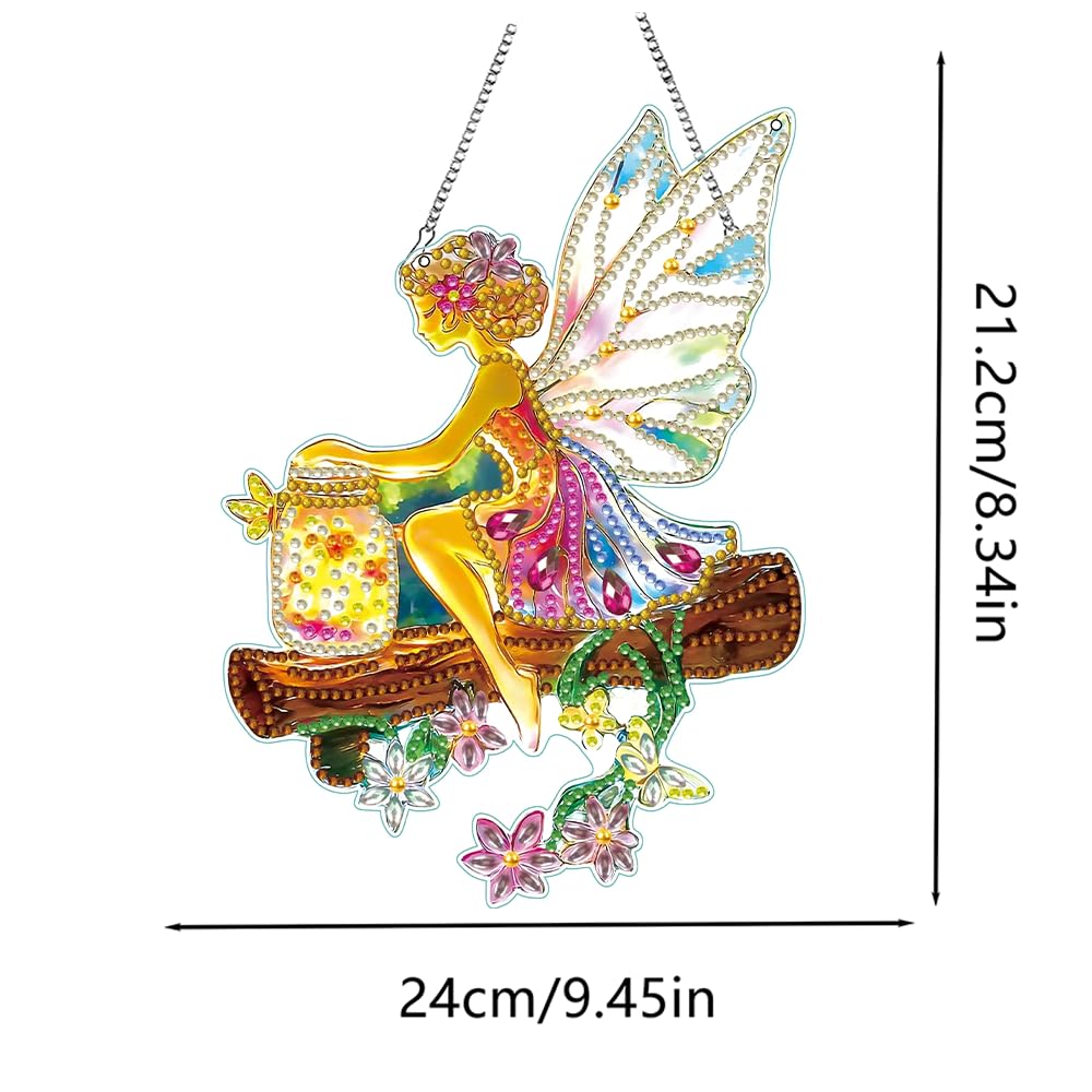 hyzsj DIY Hanging Diamond Art Pendant Painting Kit,Acrylic 5D Fairy Painting Window Pendants, Special Crystal Gem Craft Painting Kit Ornament 8.3x9.4inch hyzsj