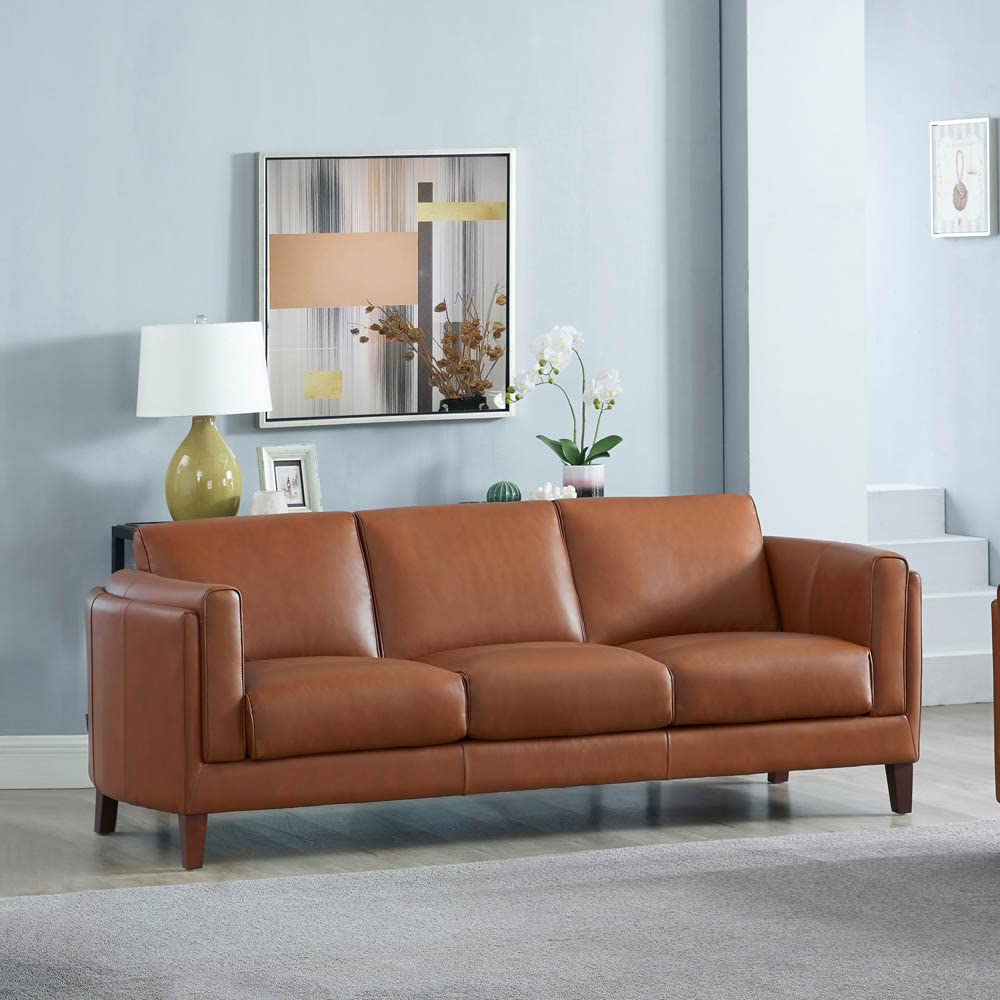 Hydeline Maui 100% Leather Sofa and Loveseat, Nutmeg Brown Hydeline