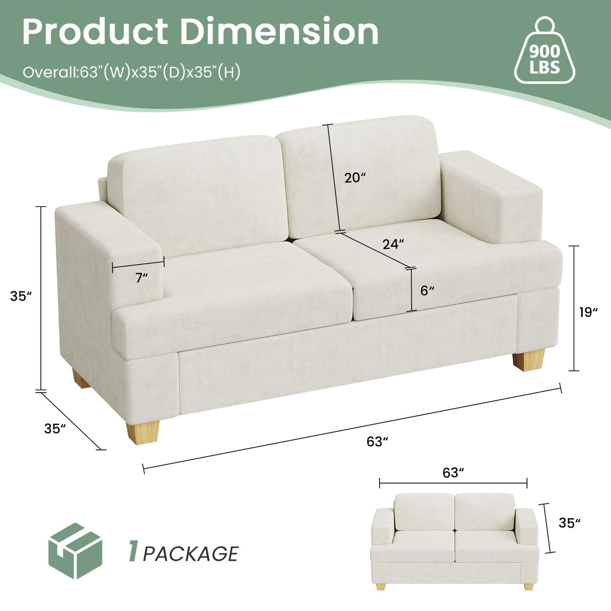 YOUDENOVA Sofa, 2 Piece Set Comfy Couch, 3 Seater & Loveseat Sofa with Deep Seats, Modern Sleeper Couch for Living Room, Beige Chenille YOUDENOVA