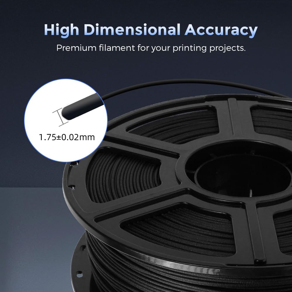 FLASHFORGE Carbon Fiber PETG Filament 1.75mm, Carbon Fiber PETG 3D Printer Filament, 1KG Spool Dimensional Accuracy +/- 0.02mm, Lightweight & Heat-Resistant & Moisture Free (Black) FLASHFORGE