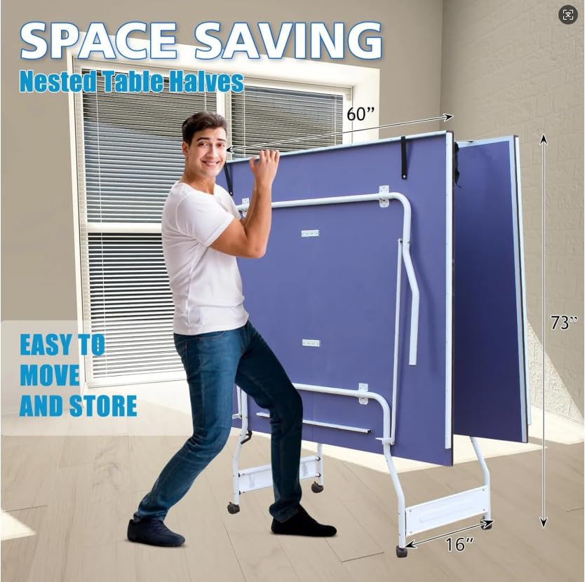 SculPong 9FT Table Tennis Table, Foldable Ping Pong Table Set for Indoor Games, Portable Table Tennis Table with Net, 2 Table Tennis Paddles and 3 Balls SculPong