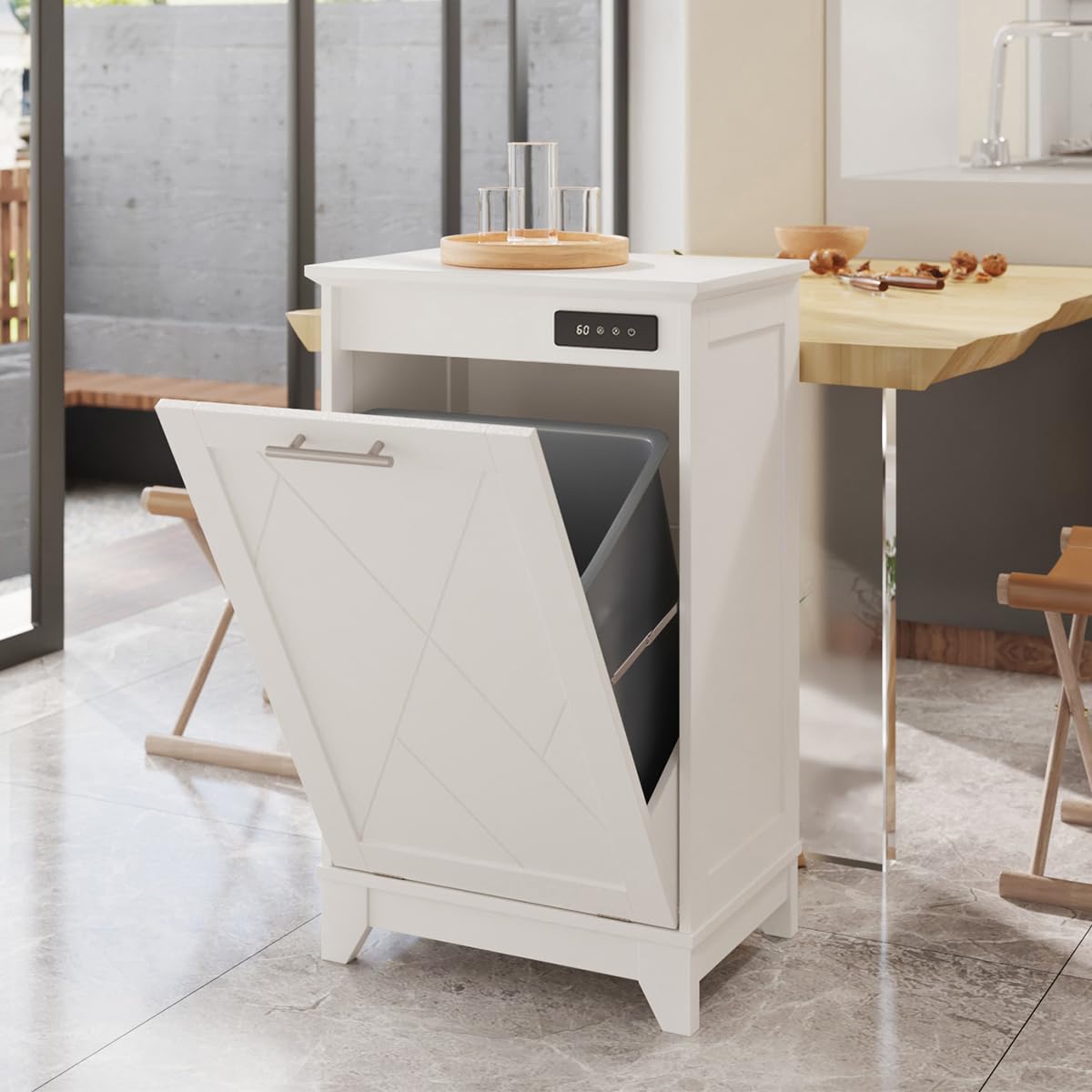 FiveWillowise Tilt Out Trash Cabinet, Kitchen Trash Can Cabinet w/Negative ion and deodorizing Function, Dog Proof 20 Gallon Garbage Can Cabinet for Kitchen, Bathroom, Living Room, White FiveWillowise