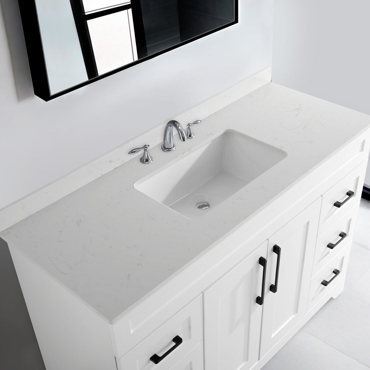 SSFEG 48” Bathroom Vanity with White Engineered Marble Stone Rectangular Sink, Modern Bathroom Cabinet with 2 Soft Closing Doors and 6 Drawers(Without Pop Up Drain、Faucet&Mirror) SSFEG