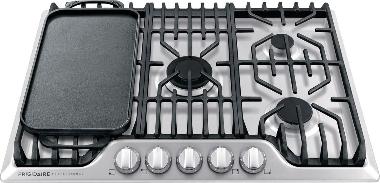 FRIGIDAIRE Professional 30-Inch Gas Cooktop, Stainless Steel, 5 Burners, Liquid Propane Convertible, FPGC3077RS Frigidaire